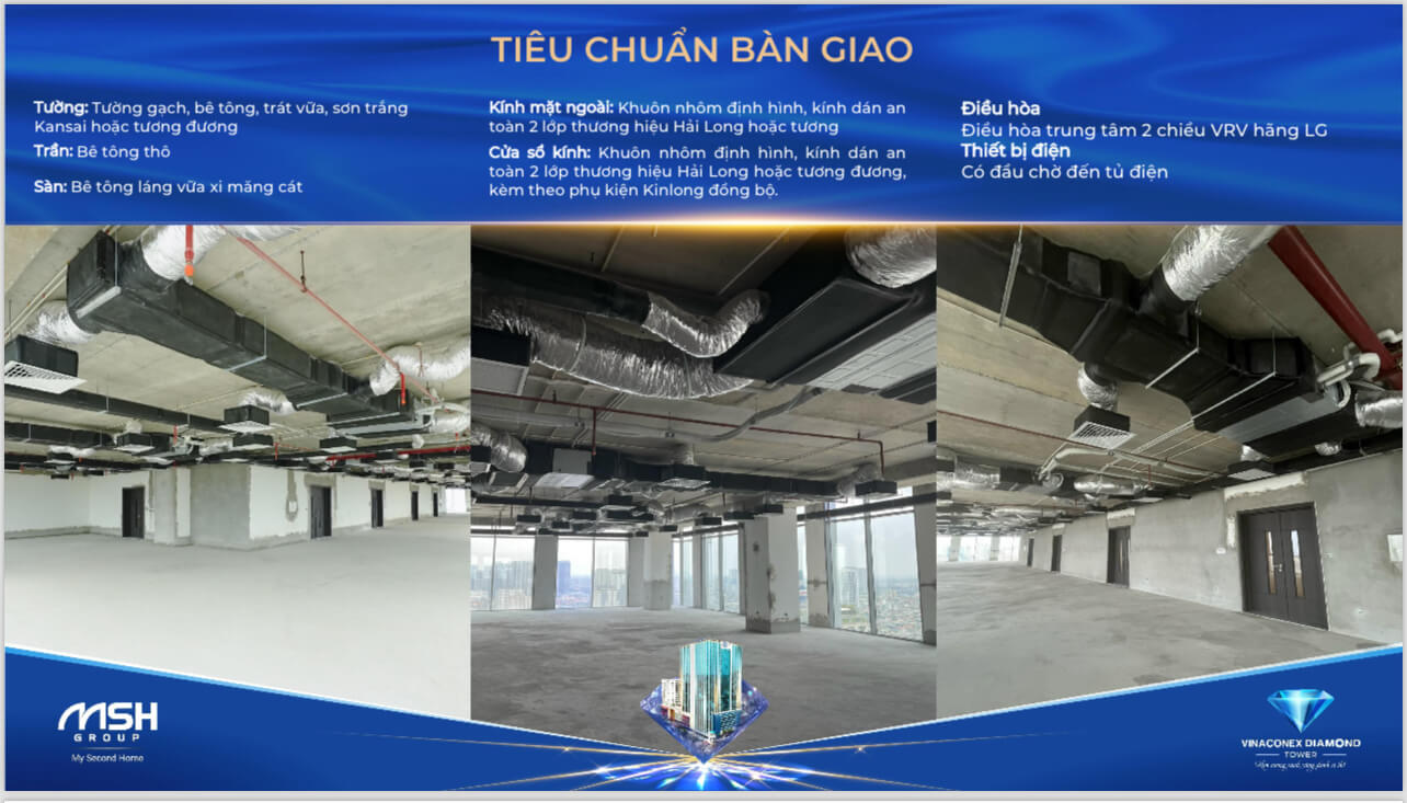 Tiêu Chuẩn Bàn Giao Và Bảng Giá Văn Phòng Hạng A Tại Vinaconex Diamond Tower Bạch Mai